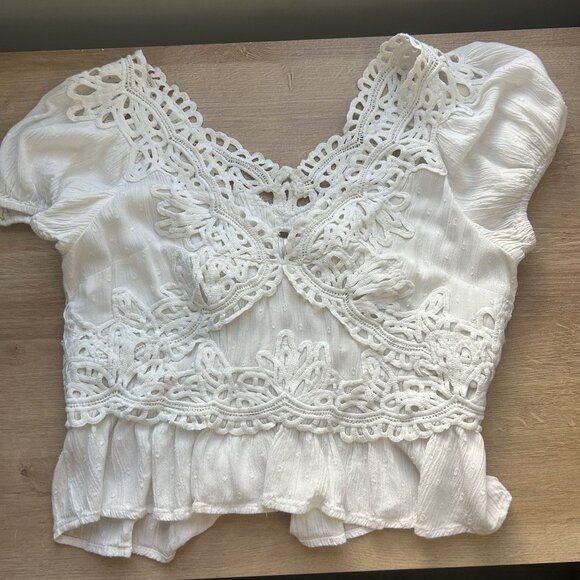 Free People Sweet Roses Ivory White Crochet Blouse Women's Size Small S - Picture 1 of 7